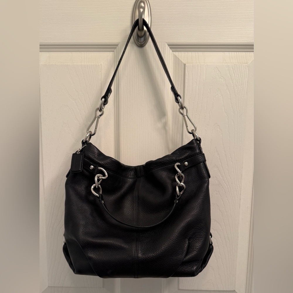 COACH Brooke Convertible Duffle Black Pebble Leather Hobo Bag F17165